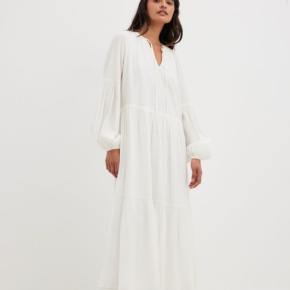 Cream Tiered Sundress with Bishop Sleeves